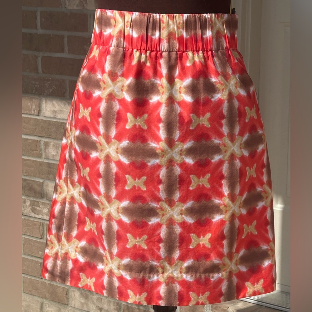 J CRREW s14 batik skirt-wide elastic waist-side pockets-drapes beautifully on